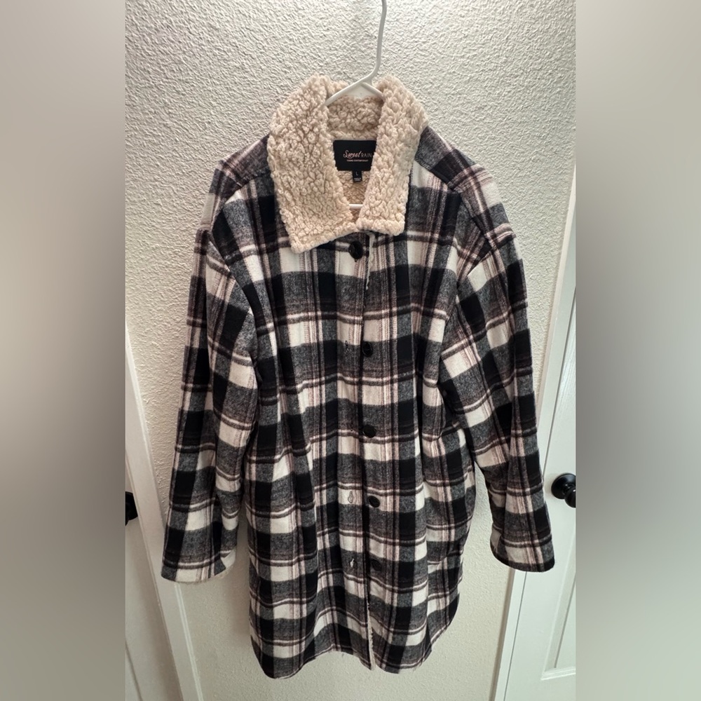 Sweet Rain Black and White Plaid Teddy Jacket